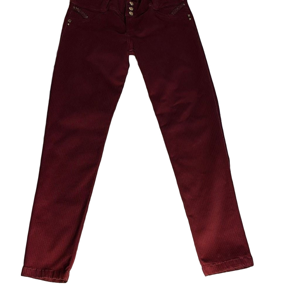 I Love N2 Elastic Tapered Jeans Red with Heart Back Pockets Waist: 29 inches